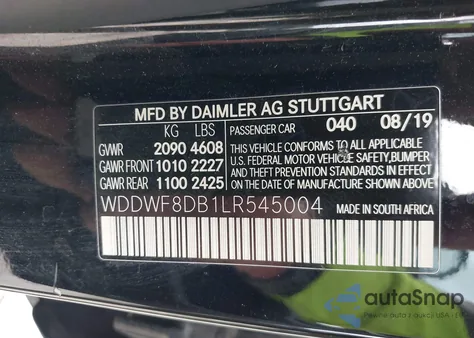 2020 Mercedes-Benz C 300 from USA, damaged, VIN WDDWF8DB1LR545004